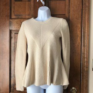 Ann Taylor Ivory Sweater with Flared Hem Petite Small